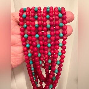 jay king red coral blue Turquoise Beaded 48” long Necklace new RARE!